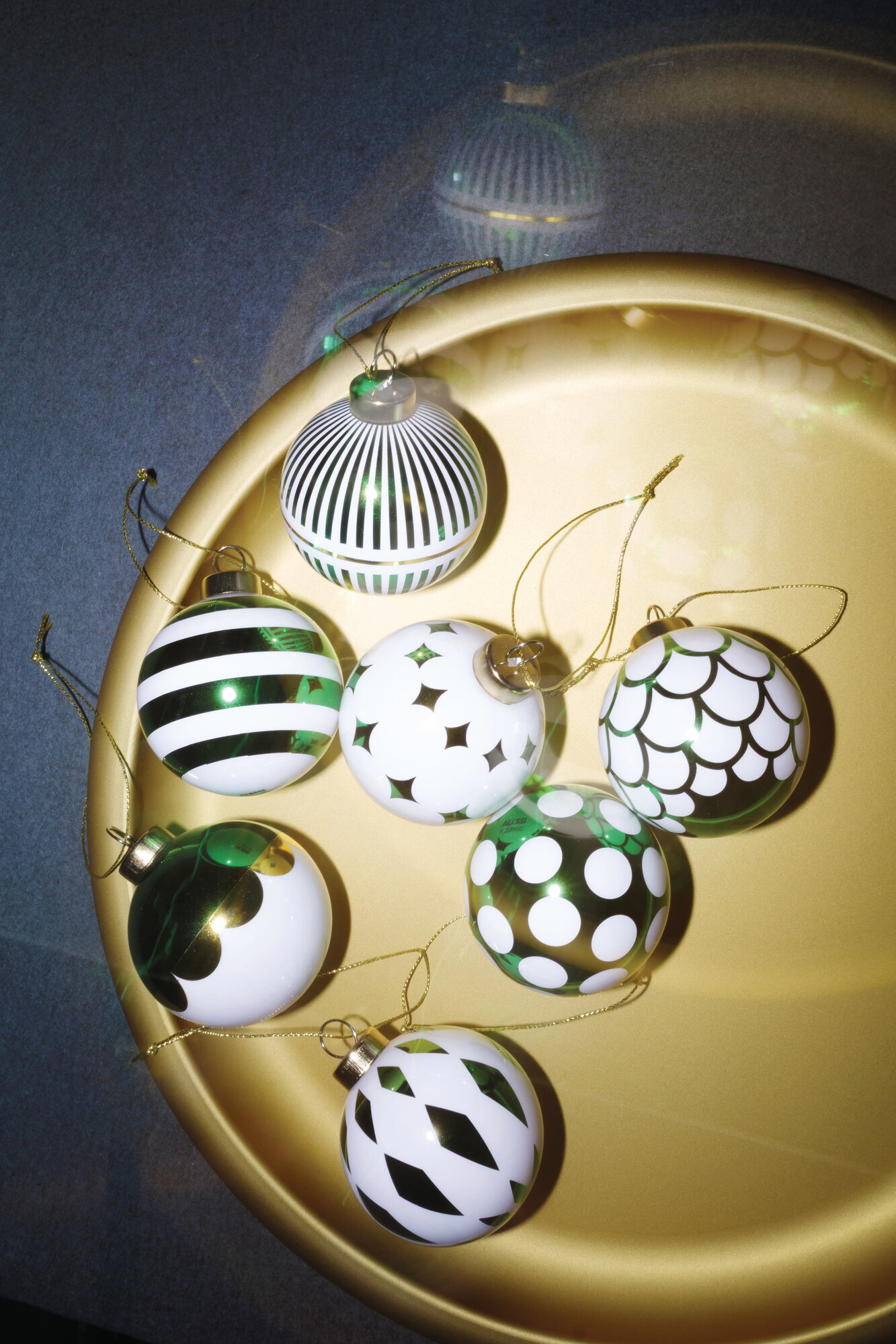 Alessi Delight bauble, 6 cm, set 1, white - green - gold | Finnish ...