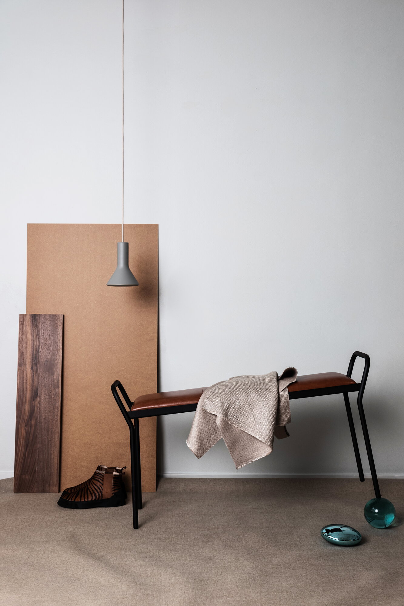 Maze Anytwo bench, black - vintage cognac | Finnish Design Shop UK