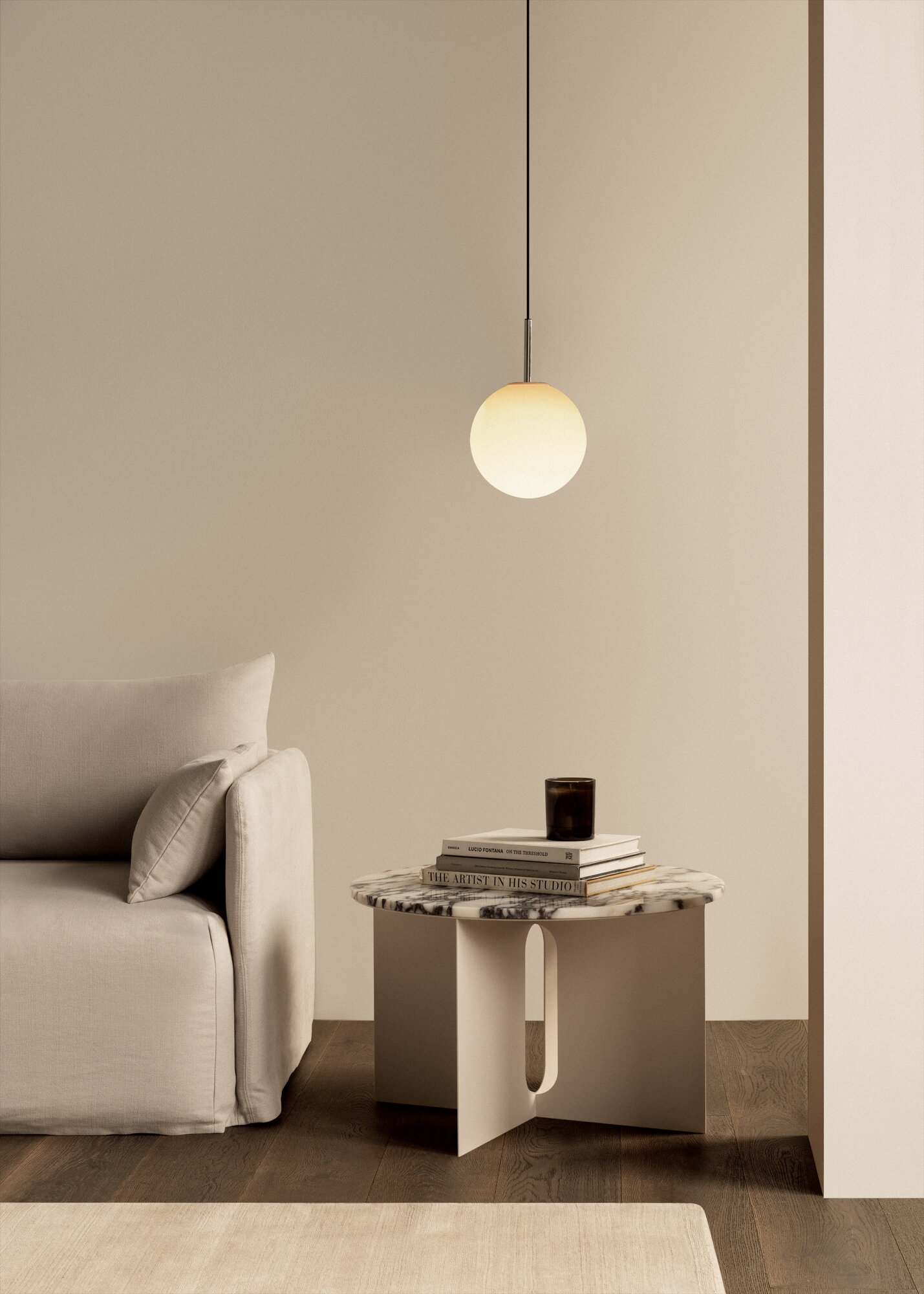 Visual Reference: Audo Copenhagen Tr Bulb Pendant Polished Steel Matte Opal
