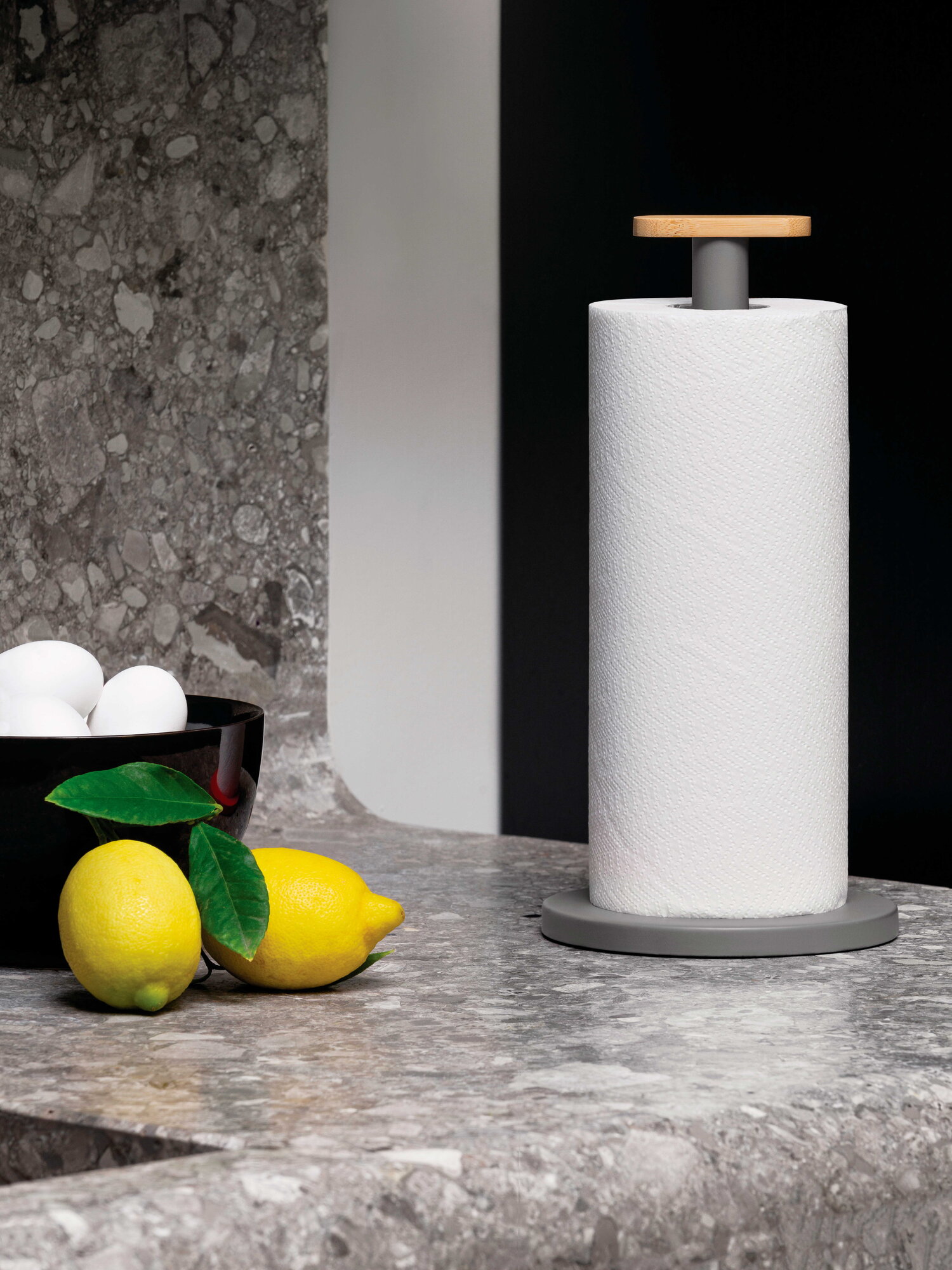 Alessi Mattina Küchenrollenhalter — Design Aus Gefärbtem Stahl & Bambusholz, Dunkelgrau, 33 Cm Hoch