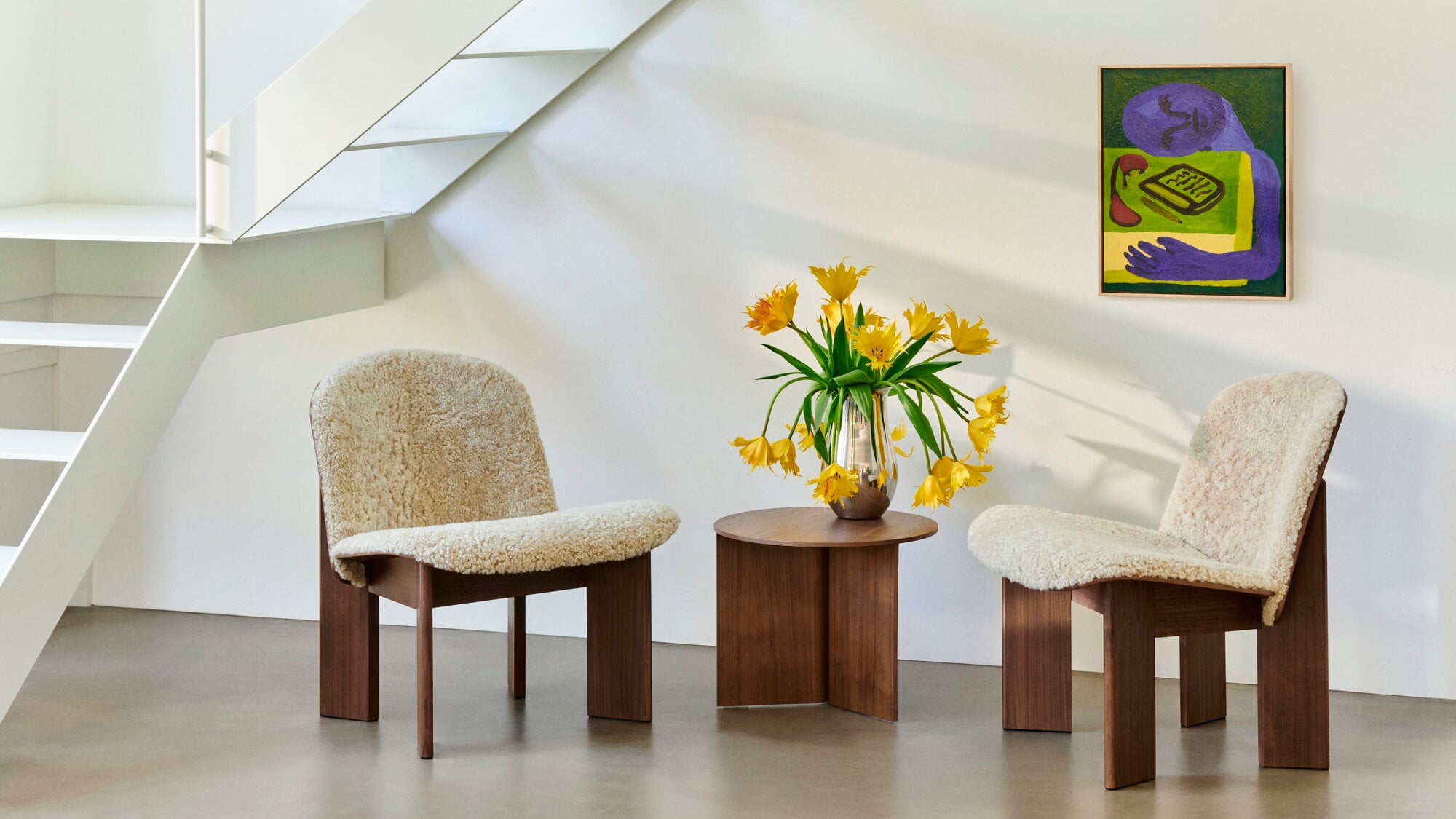 HAY Chisel lounge chair, Mohawi 21 sheepskin - lacquered walnut
