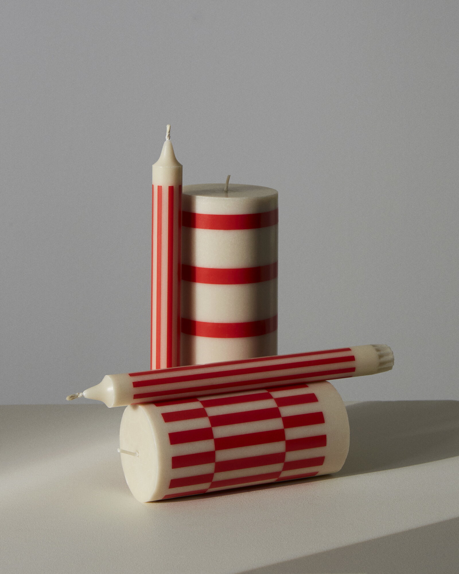 Candles Pattern Red Color HAY Pattern candles, set of 4, pink - red - blue | Finnish Design Shop NL