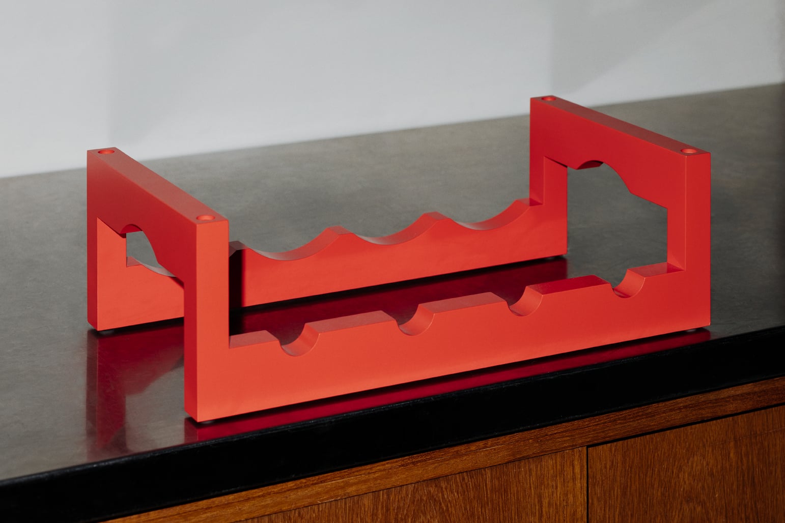 Massproductions Silo stackable wine rack, pure red painted beech ...