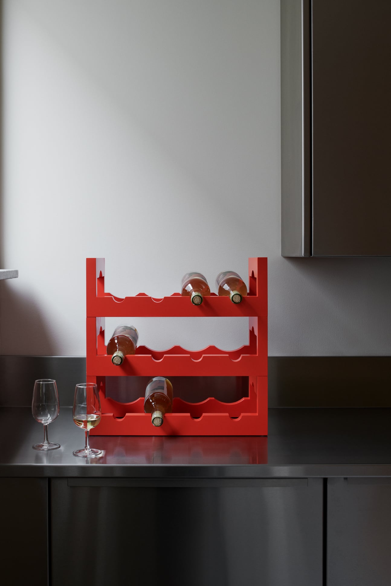 Massproductions Silo stackable wine rack, pure red painted beech ...