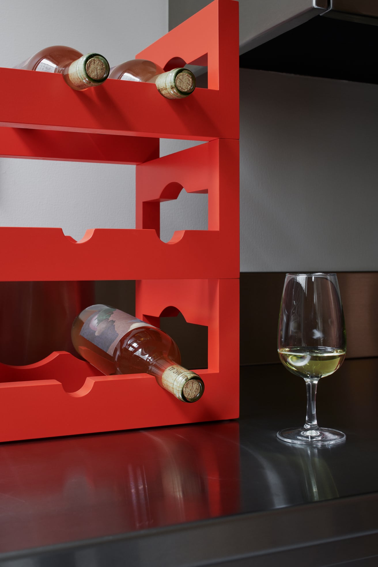 Massproductions Silo stackable wine rack, pure red painted beech ...