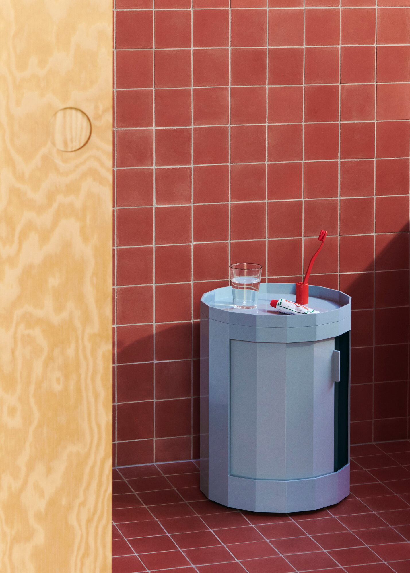 HAY Facet cabinet incl. feet and castors, low, misty blue