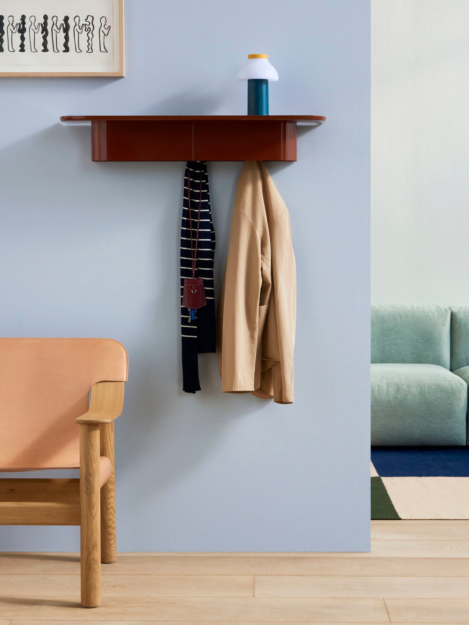HAY Korpus shelf L, 7 hooks, brick red | Finnish Design Shop