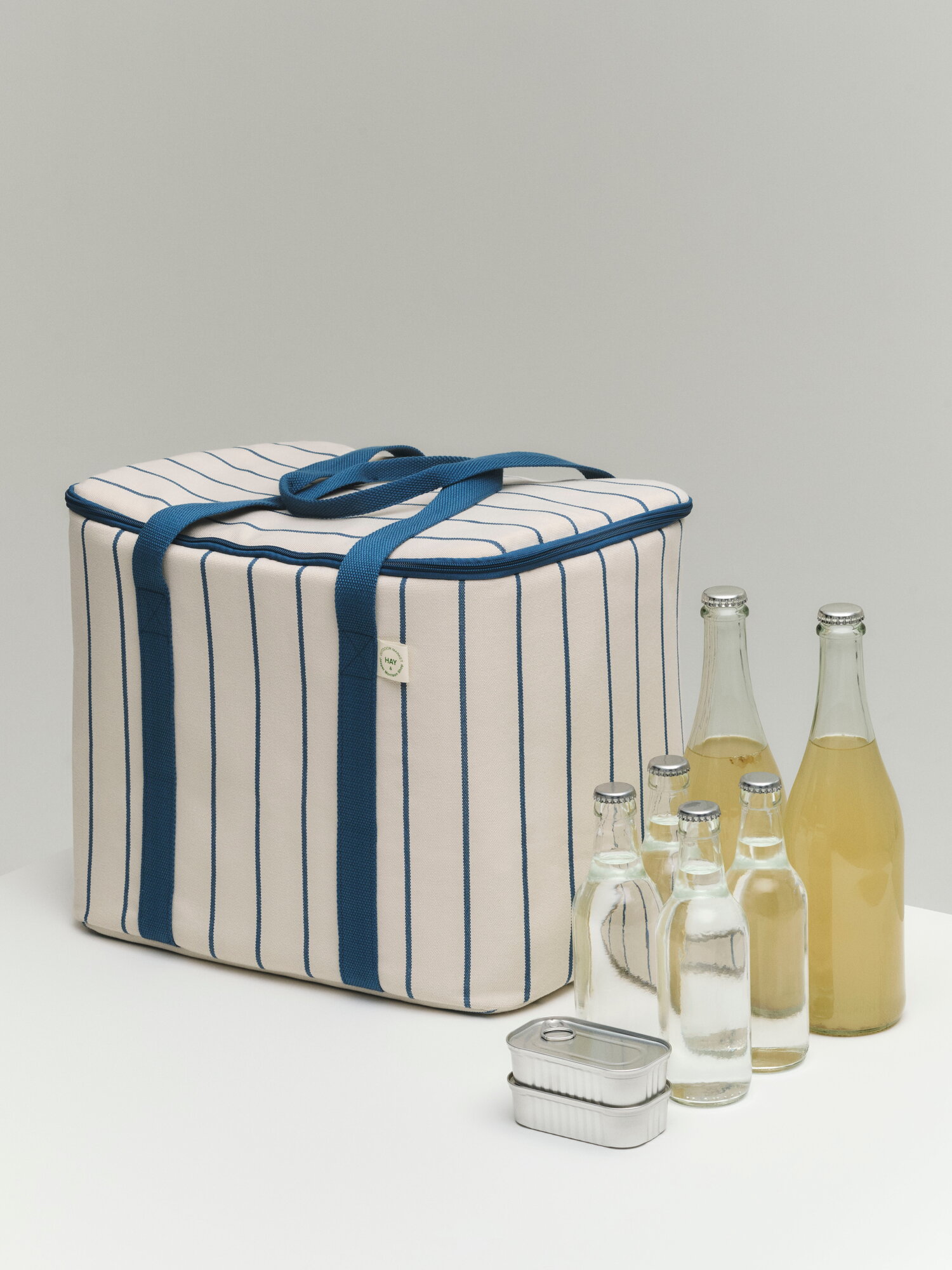 HAY Outdoor Market cooler bag, beige - blue stripe | Finnish Design Shop