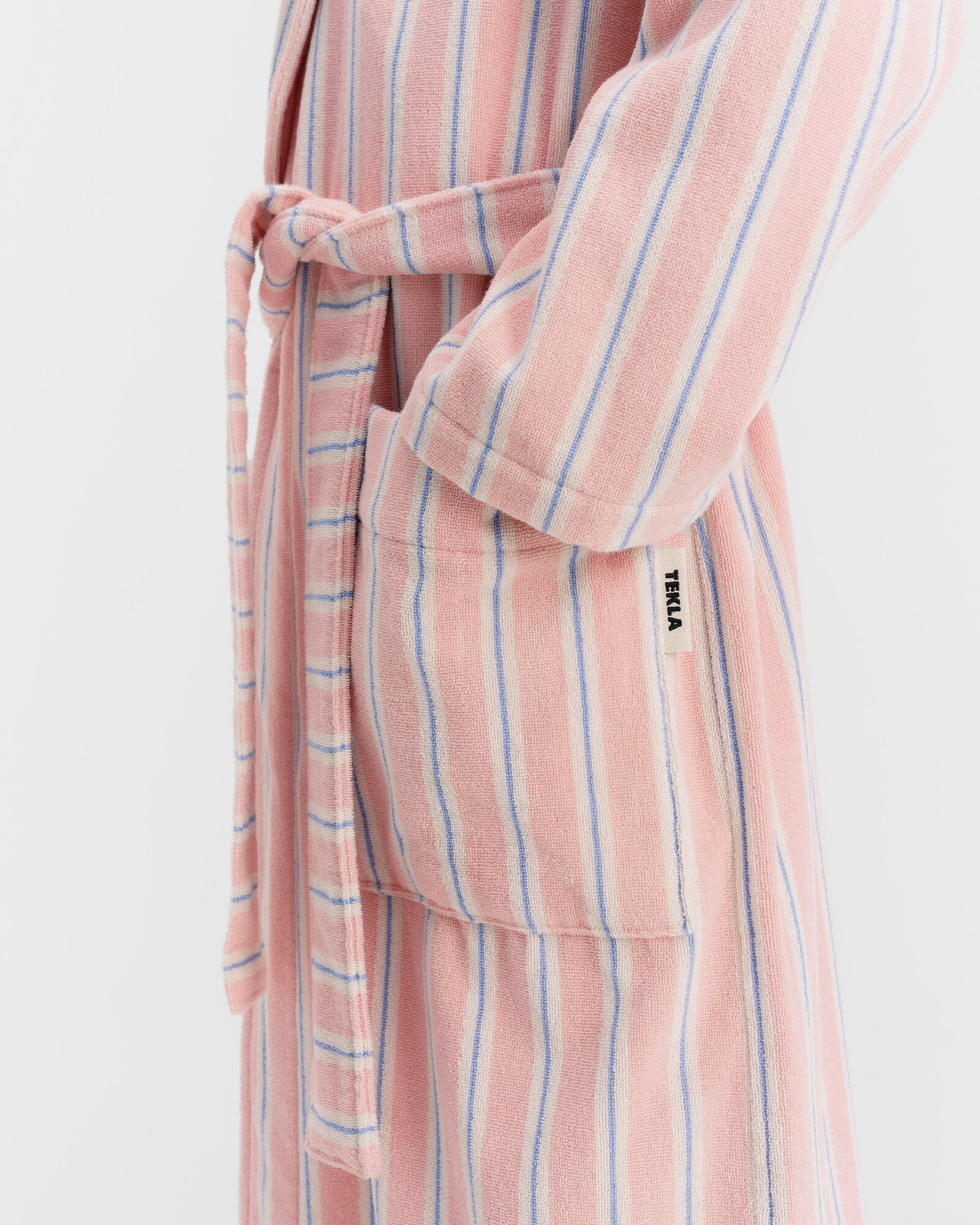 Accappatoio A Righe In Spugna Velour Con Cappuccio, Color Bacca - Cat - Foto 6