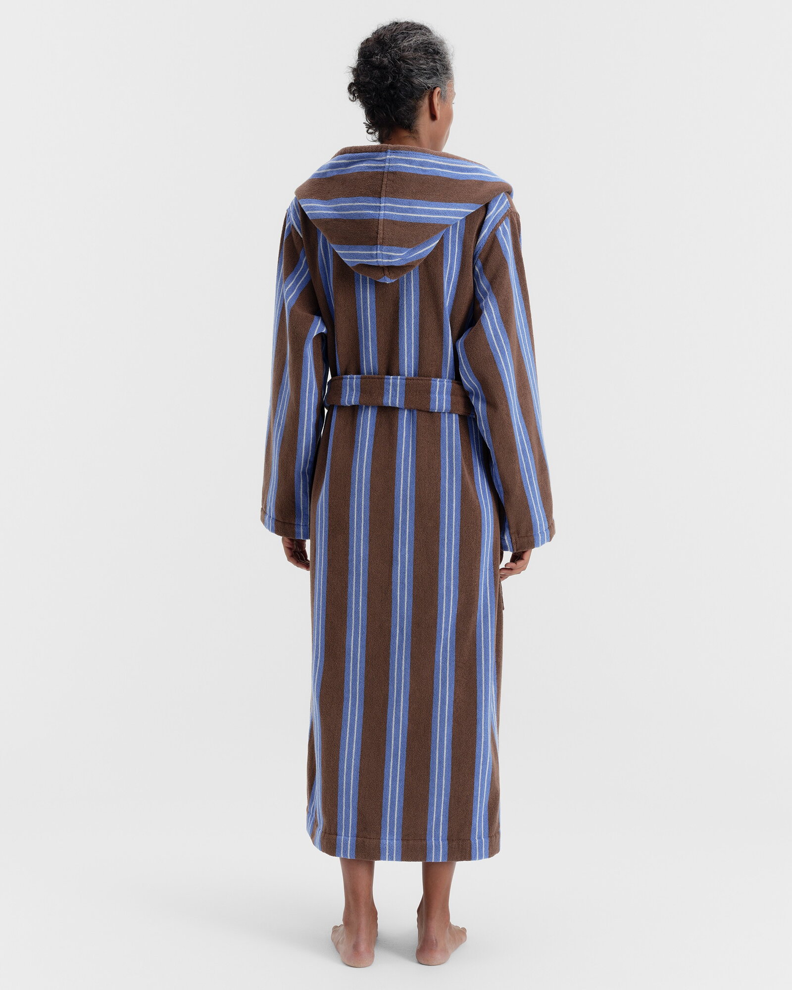 Bed Robe Design Tekla Hooded bathrobe, chestnut stripes | Finnish Design Shop UK