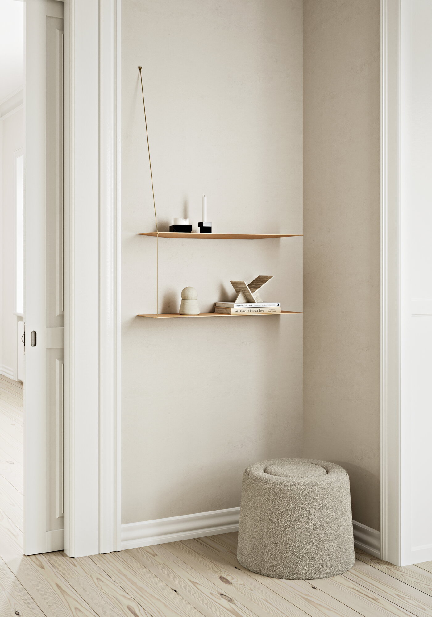 Woud Stedge shelf, 80 cm, white lacquered oak - brass | Finnish