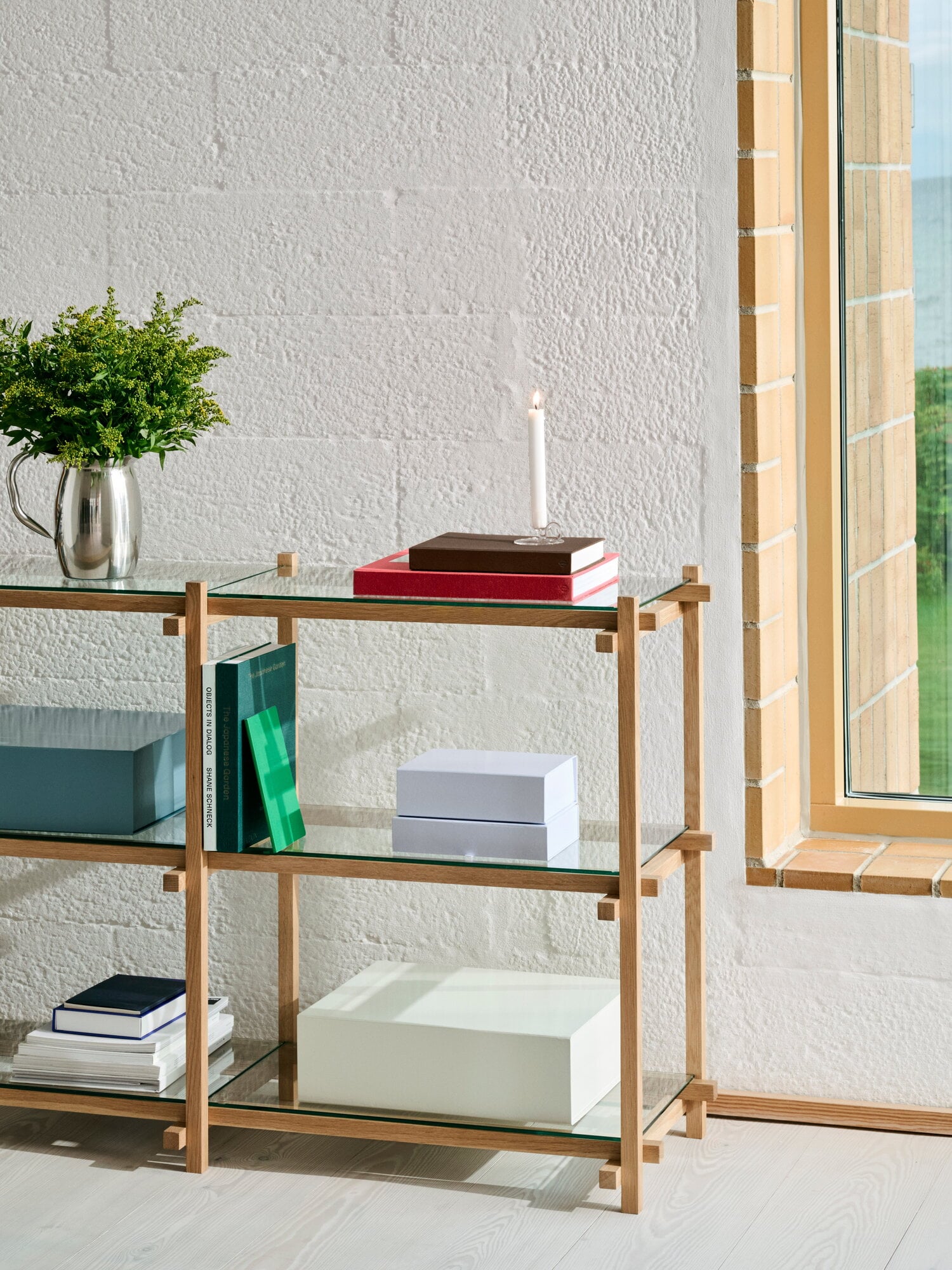 HAY WOODY SHELVING 2.0 COLUMN LOW シェルフ HAY Woody Column 2.0 shelf, low, soaped oak - clear glass