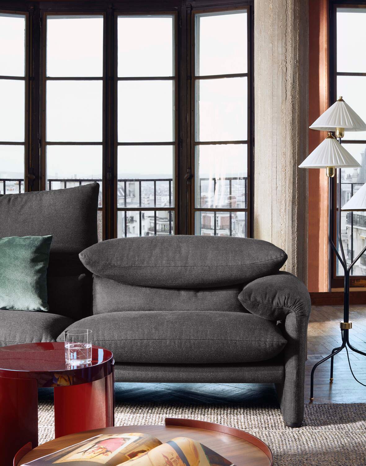 3P MARALUNGA SOFA / Cassina 黒革 Vintage Vintage Black leather