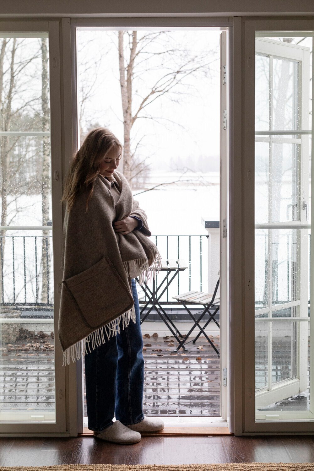 Lapuan Kankurit Arvo pocket shawl, 60 x 180 cm, white - natural