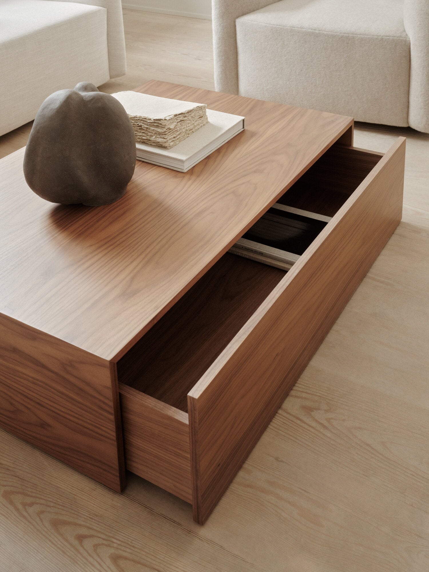 New Works Mass High coffee table with drawer, walnut | Finnish New Works Mass High coffee table with drawer, walnut | Finnish