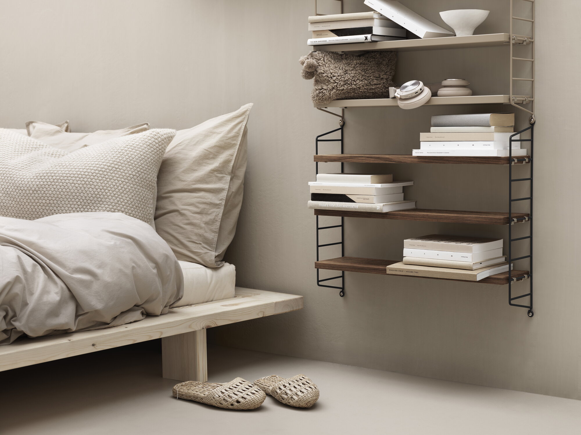 String Furniture String Pocket shelf, walnut - black | Finnish