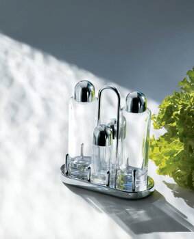 Alessi 5070 condiment set, stainless steel - crystalline glass, decoration image