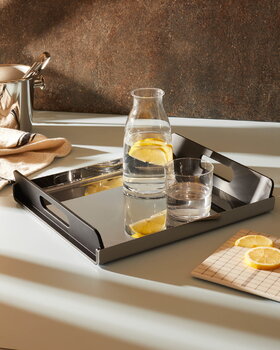 Alessi Vassily rectangular tray with handles, stainless steel - black, decoration image