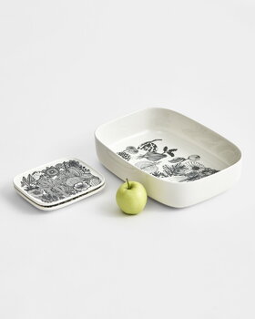 Marimekko Oiva - Siirtolapuutarha serving dish, white-black, decoration image