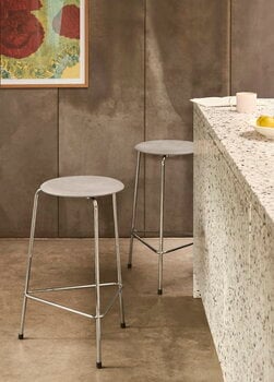 Fritz Hansen Dot high stool, lava grey leather - chrome