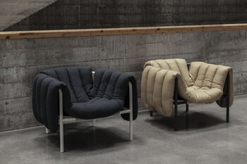 Hem Puffy lounge chair, sand leather - black grey steel