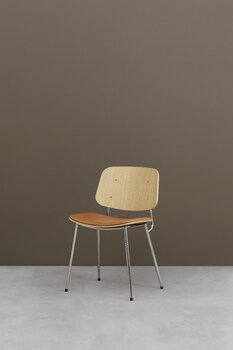 Fredericia Søborg tuoli 3061, kromattu runko, lakattu tammi - ruskea nahka