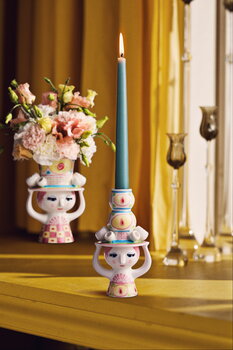 Bjørn Wiinblad Lady with Hat candleholder, 16 cm, pink - yellow, decoration image
