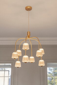 Nuura Lampada a sospensione Asteea 9, ottone satinato - vetro chiaro a onda, immagine decorativa