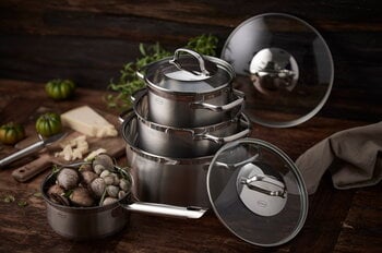 Rösle Elegance cookware set, 4 pots with 3 lids, steel, decoration image