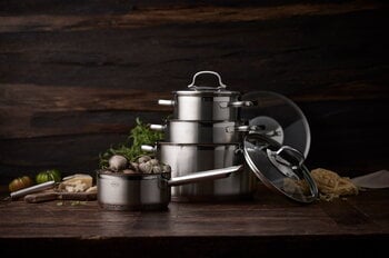 Rösle Elegance cookware set, 4 pots with 3 lids, steel, decoration image