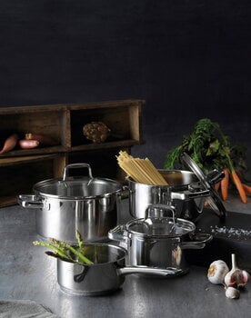 Rösle Moments cookware set, 4 pots with 3 lids, steel