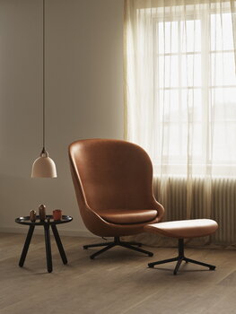 Normann Copenhagen Hyg lounge chair, high, swivel, black - black leather Ultra