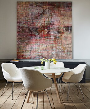 HAY Tavolo rotondo CPH25, 140 cm, rovere laccato - lino bianco natur