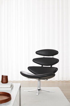 Fredericia Corona chair, brushed chrome - black leather
