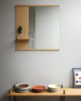 Moebe Mirror with a shelf, 70 cm, oak, decoration image