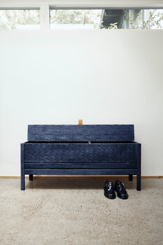 Form & Refine A Line storage bench, 111 cm, indigo blue stained ash, decoration image