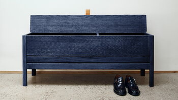 Form & Refine A Line storage bench, 111 cm, indigo blue stained ash, decoration image