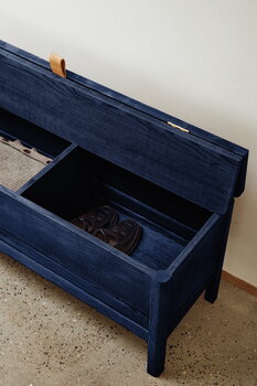 Form & Refine A Line storage bench, 111 cm, indigo blue stained ash