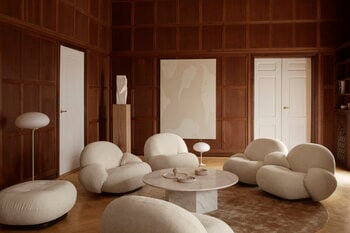 GUBI Epic sohvapöytä, pyöreä, 110 cm, valkoinen travertiini