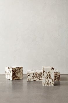 MENU Plinth table, cube, Calacatta Viola marble