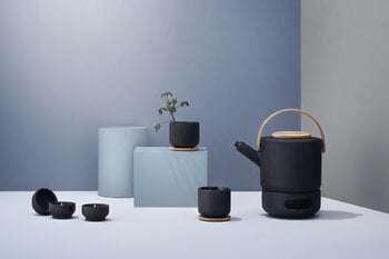 Stelton Theo tea cup with coaster, black