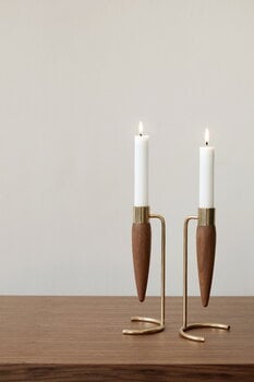 Audo Copenhagen Umanoff candle holder, polished brass - walnut