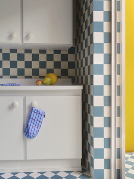 Marimekko Pieni Tiiliskivi pannulappu,  vaaleansininen - punaruskea