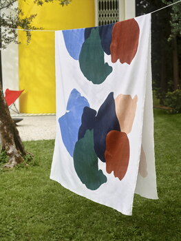 Marimekko Pyykki cotton-linen fabric, white - blue - brown - green