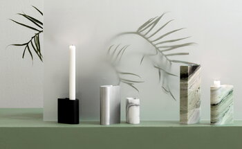 Northern Monolith candle holder, low, mixed white marble