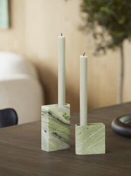 Northern Monolith candle holder, low, mixed green marble