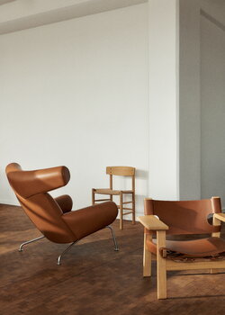 Fredericia Poltrona Wegner Ox, cromo spazzolato - pelle cognac, immagine decorativa