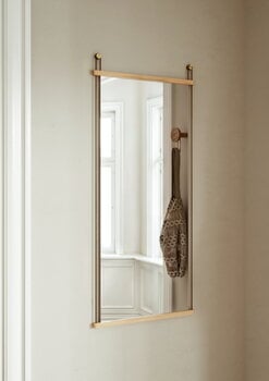 Woud Suspended mirror, 50 x 114 cm, white lacquered oak - brass