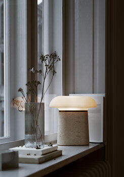 Woud Nova table lamp, ivory travertine - opal glass