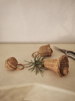 ferm LIVING Braided bell baubles, set of 3, natural rattan